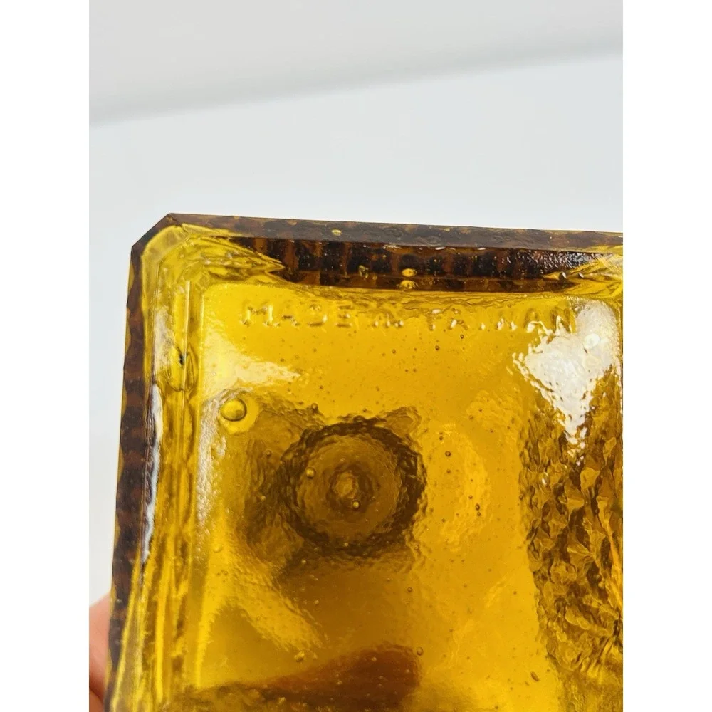 Vintage Amber Square Diamond Point Decanters Glass Stopper Shot Glass MCM Set